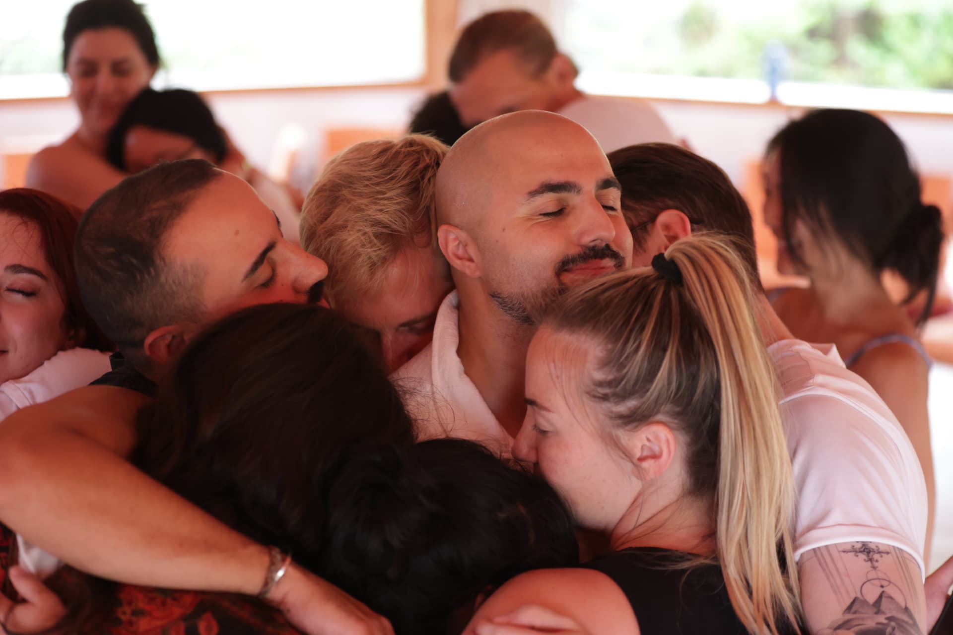 A warm group cuddle at the residency